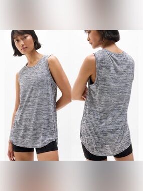 Athleta Breezy Black & White Stripe Curved Hem Tank Top Small